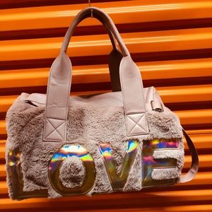 Faux Fur Travel Fitness Bag, L, New